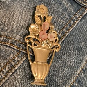 Gold and Pink Floral Brooch